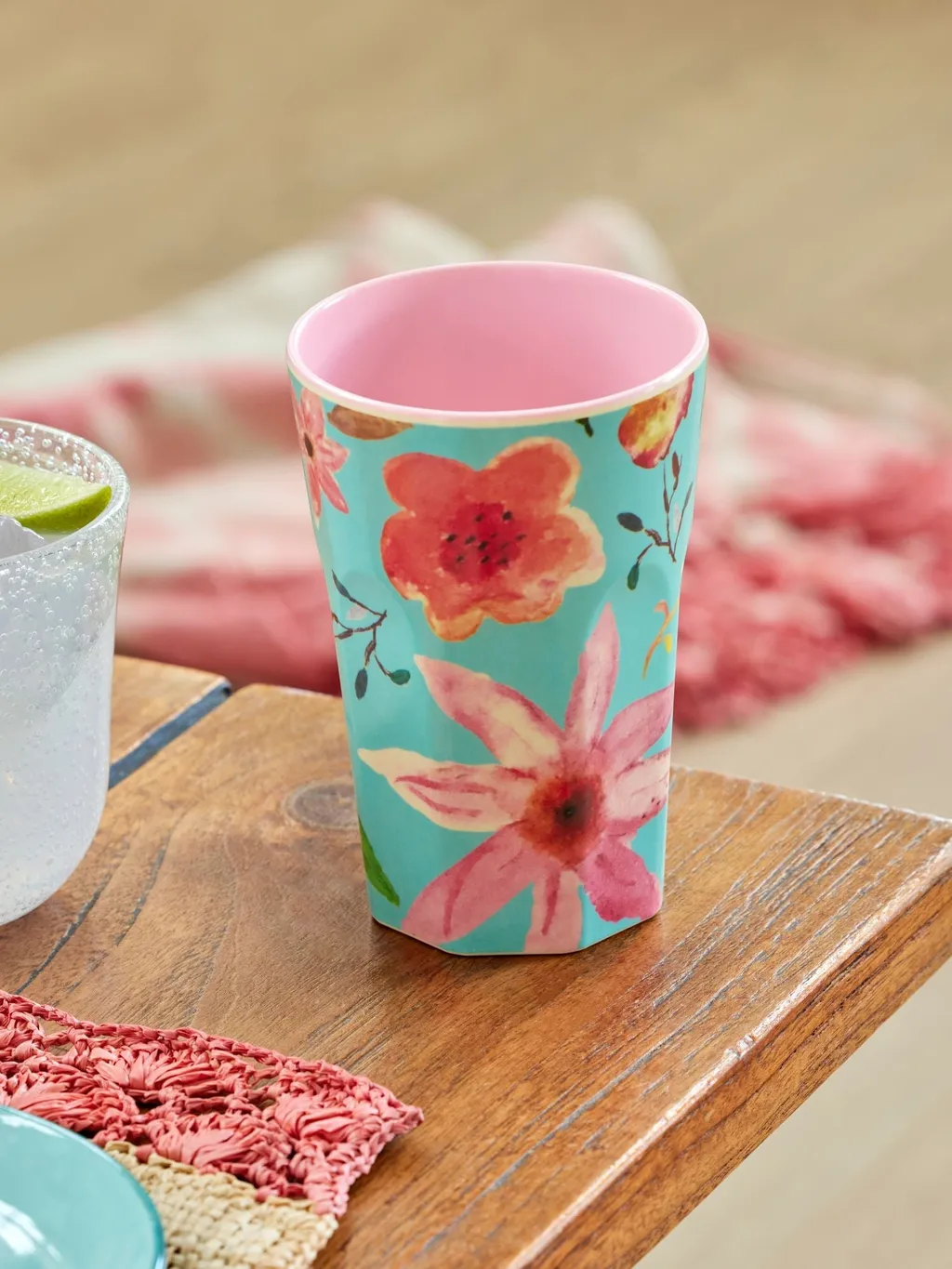 Melamine Tall Cup - Mint Selma Flower Print